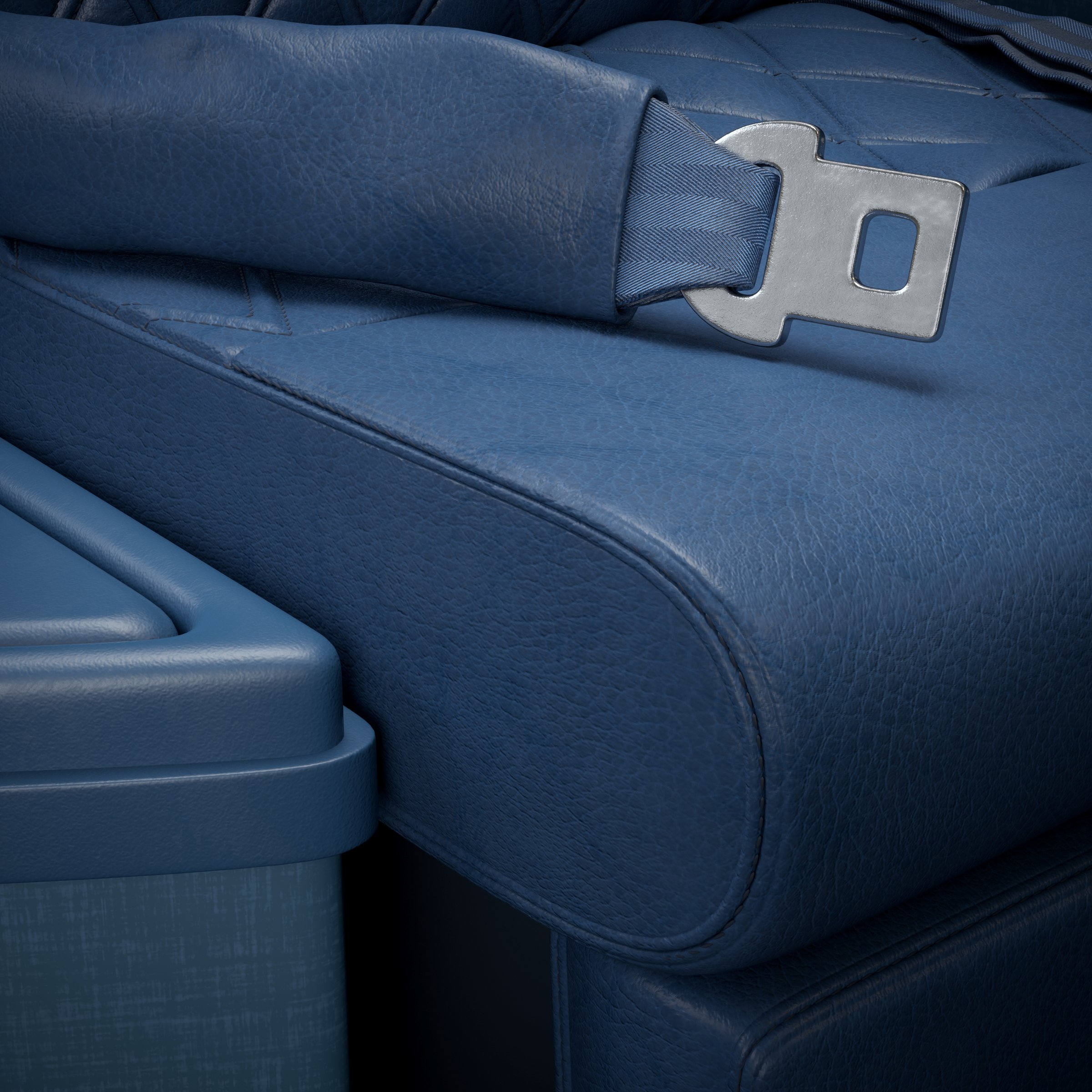 Delta business class seat buckle CGI